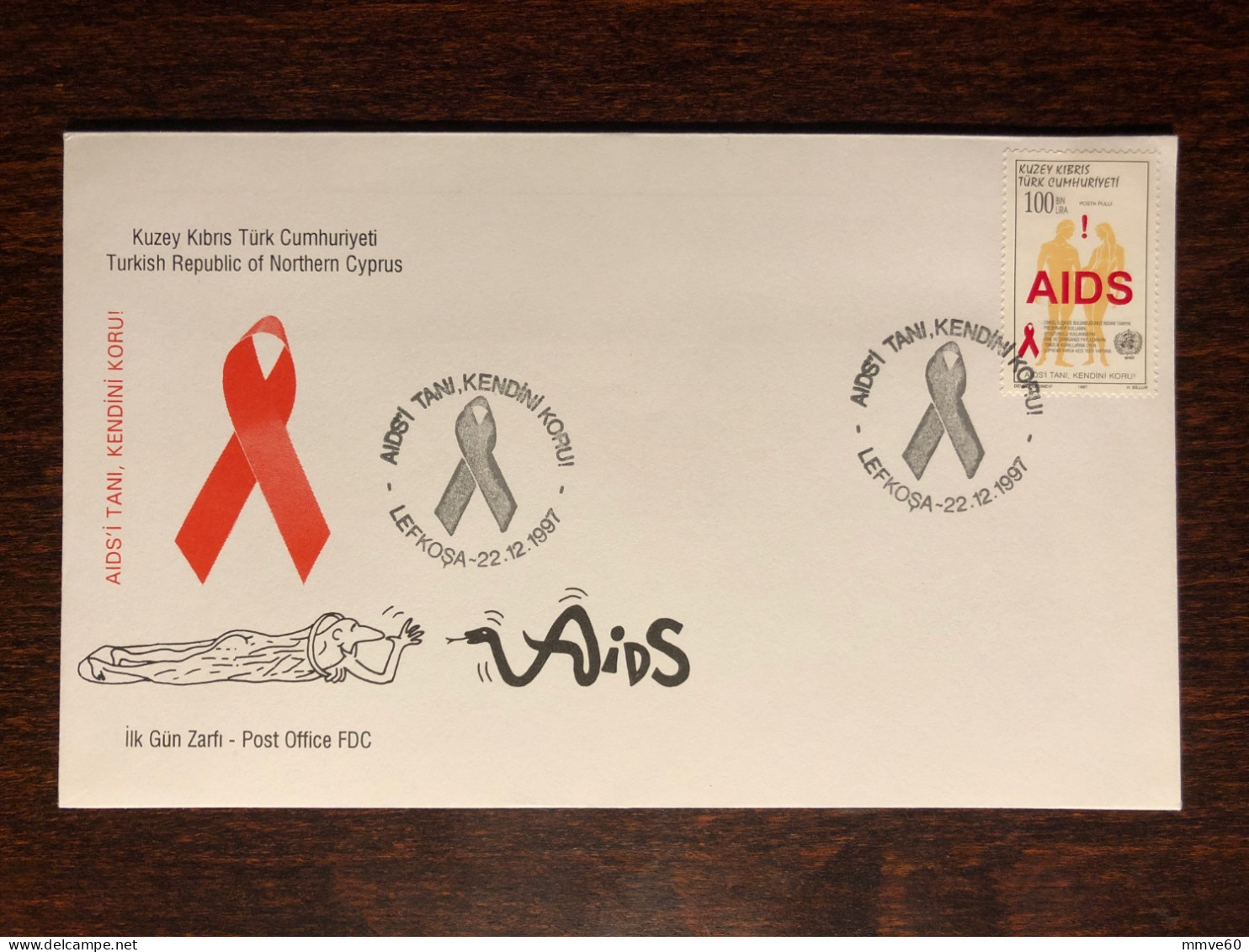 CYPRUS TURKISH FDC COVER 1997 YEAR AIDS SIDA HEALTH MEDICINE STAMPS - Storia Postale