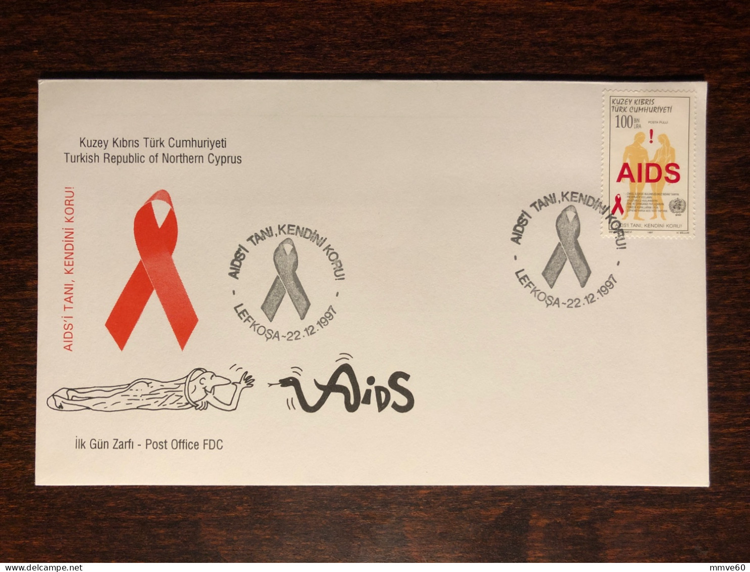 CYPRUS TURKISH FDC COVER 1997 YEAR AIDS SIDA HEALTH MEDICINE STAMPS - Covers & Documents