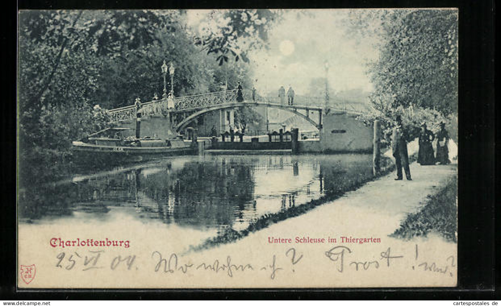Mondschein-AK Charlottenburg, Untere Schleuse Im Tiergarten  - Charlottenburg