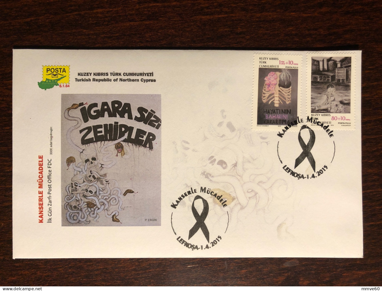 CYPRUS TURKISH FDC COVER 2015  YEAR CANCER ONCOLOGY HEALTH MEDICINE STAMPS - Briefe U. Dokumente