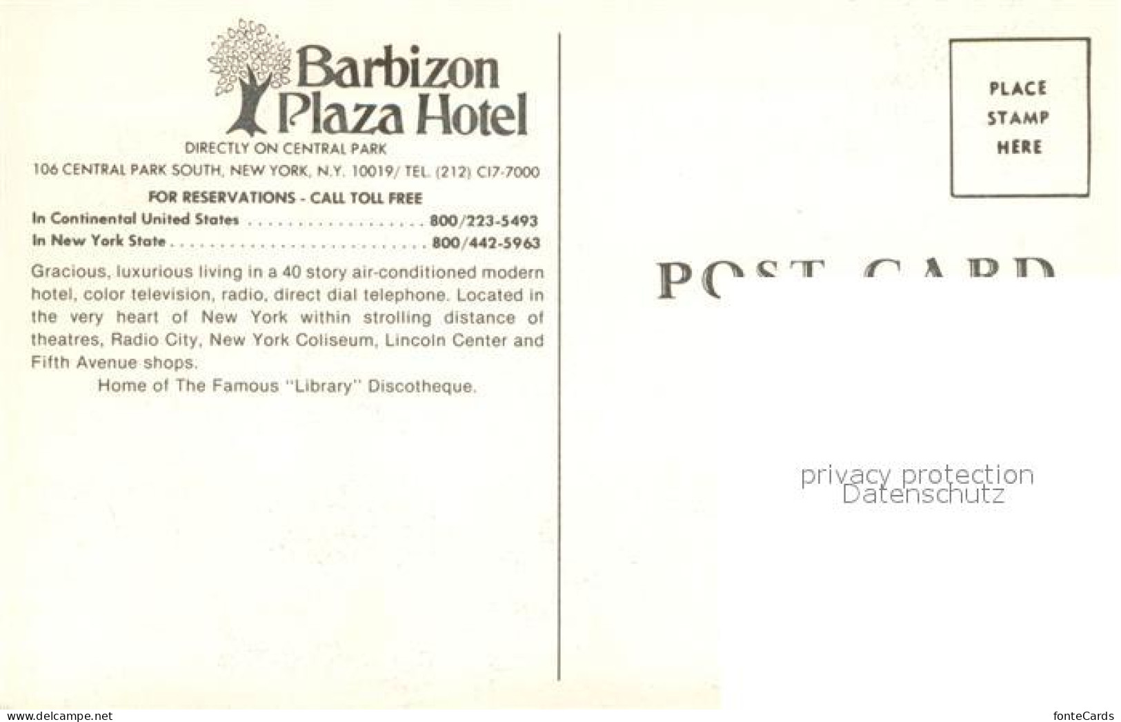 73682874 New_York_City Barbizon Plaza Hotel Central Park - Sonstige & Ohne Zuordnung