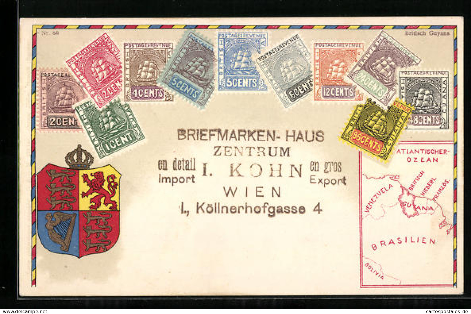 AK Briefmarken Von Guiana, Landkarte Und Wappen  - Stamps (pictures)