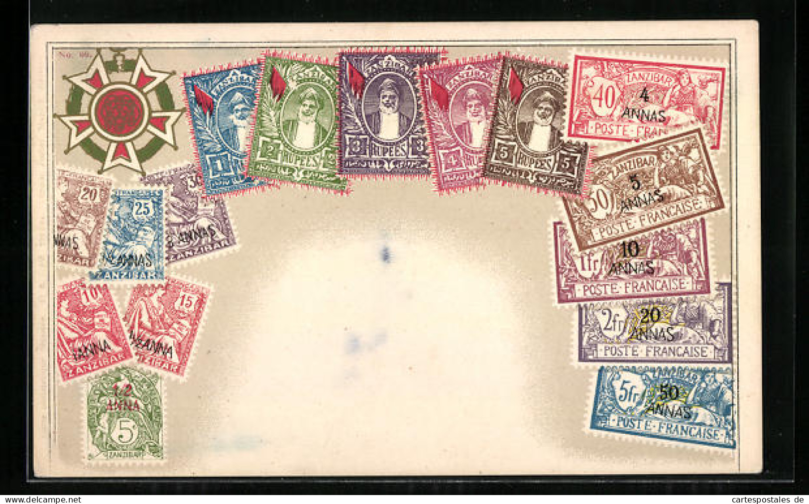 AK Briefmarken Und Wappen Von Sansibar  - Postzegels (afbeeldingen)