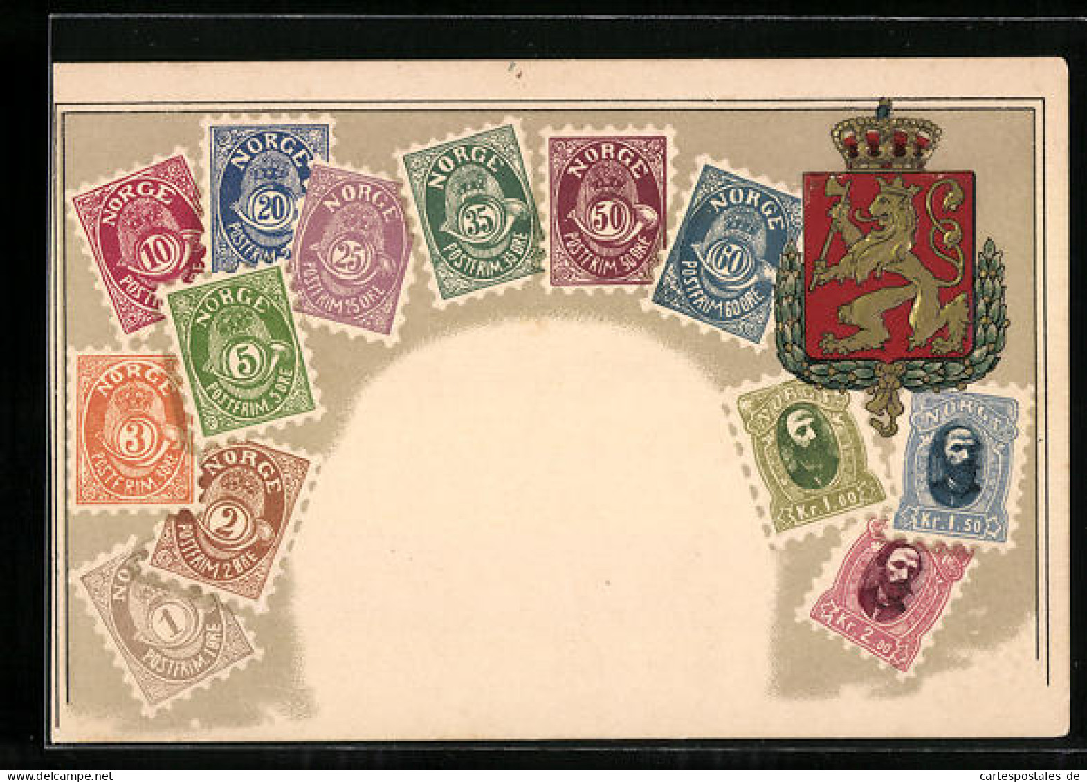 Präge-AK Briefmarken Und Wappen Von Norwegen  - Timbres (représentations)