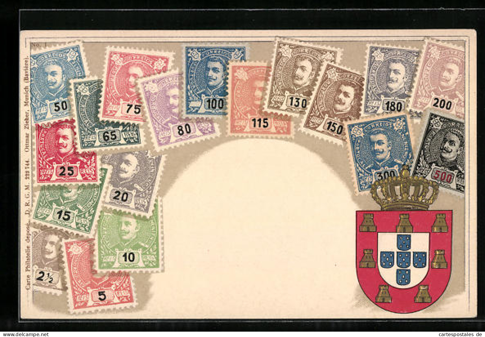 Präge-AK Briefmarken Und Wappen Von Portugal  - Briefmarken (Abbildungen)