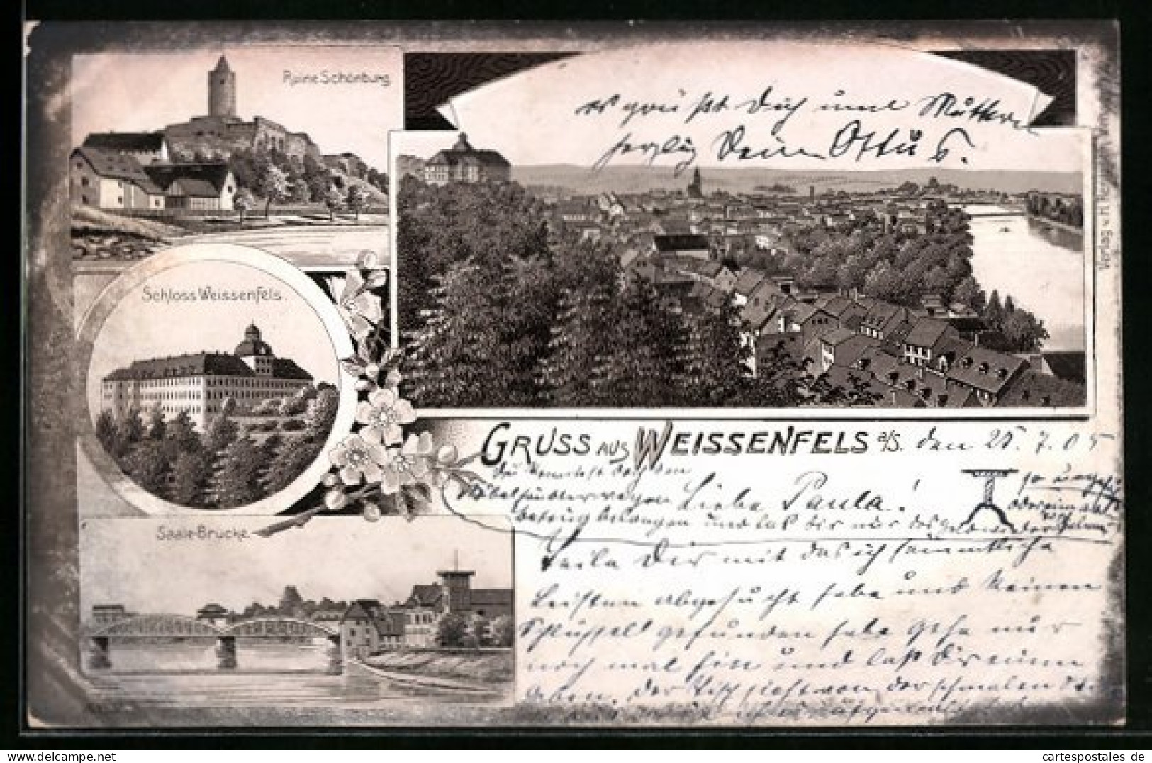Lithographie Weissenfels A./S., Ruine Schönburg, Saale-Brücke, Ortsansicht  - Weissenfels