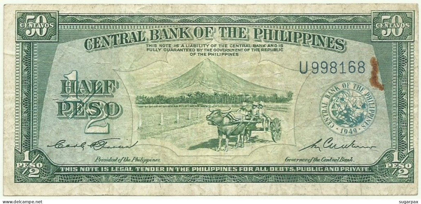 Philippines - 1/2 Peso - ND ( 1949 ) - Pick 132.v - Sign. 3 - Serie U - Philippinen