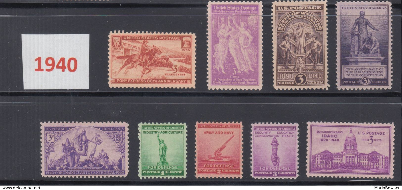 USA 1940 Full Year Commemorative MNH Stamps Set SC# 894-902 With 9 Stamps - Annate Complete