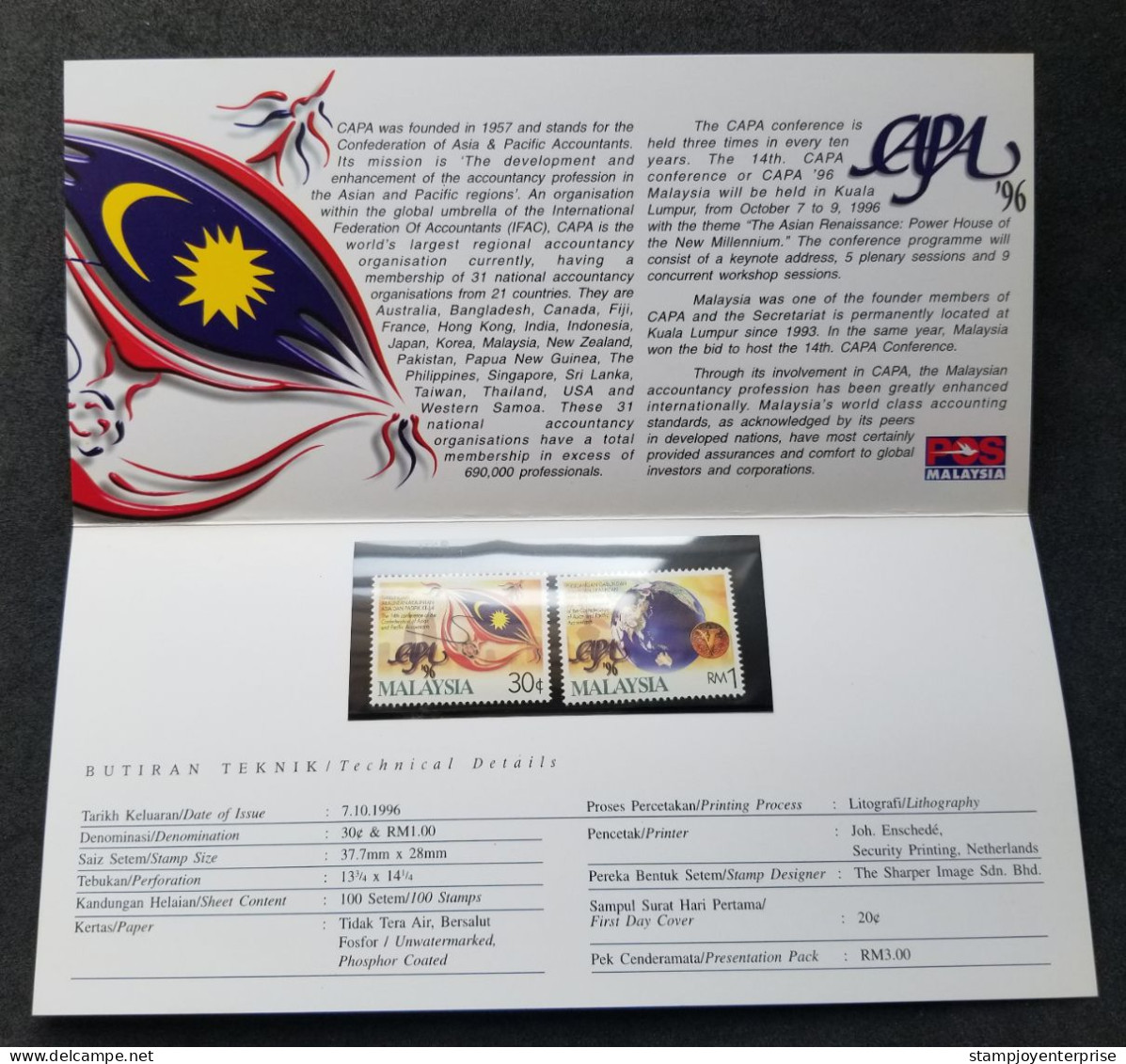 Malaysia The 14th Conference Of Confederation Of ASEAN Pacific Accountants 1996 Coin Currency Money Kite (p. Pack) MNH - Malasia (1964-...)