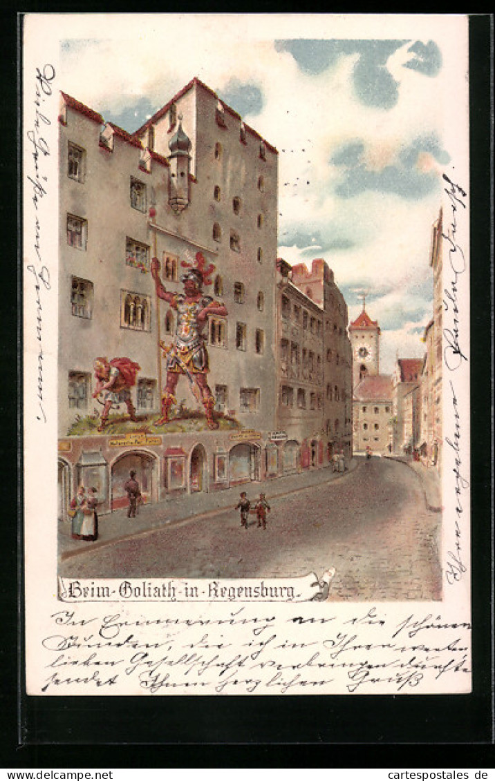 Lithographie Regensburg, Strasse Beim Goliath  - Regensburg