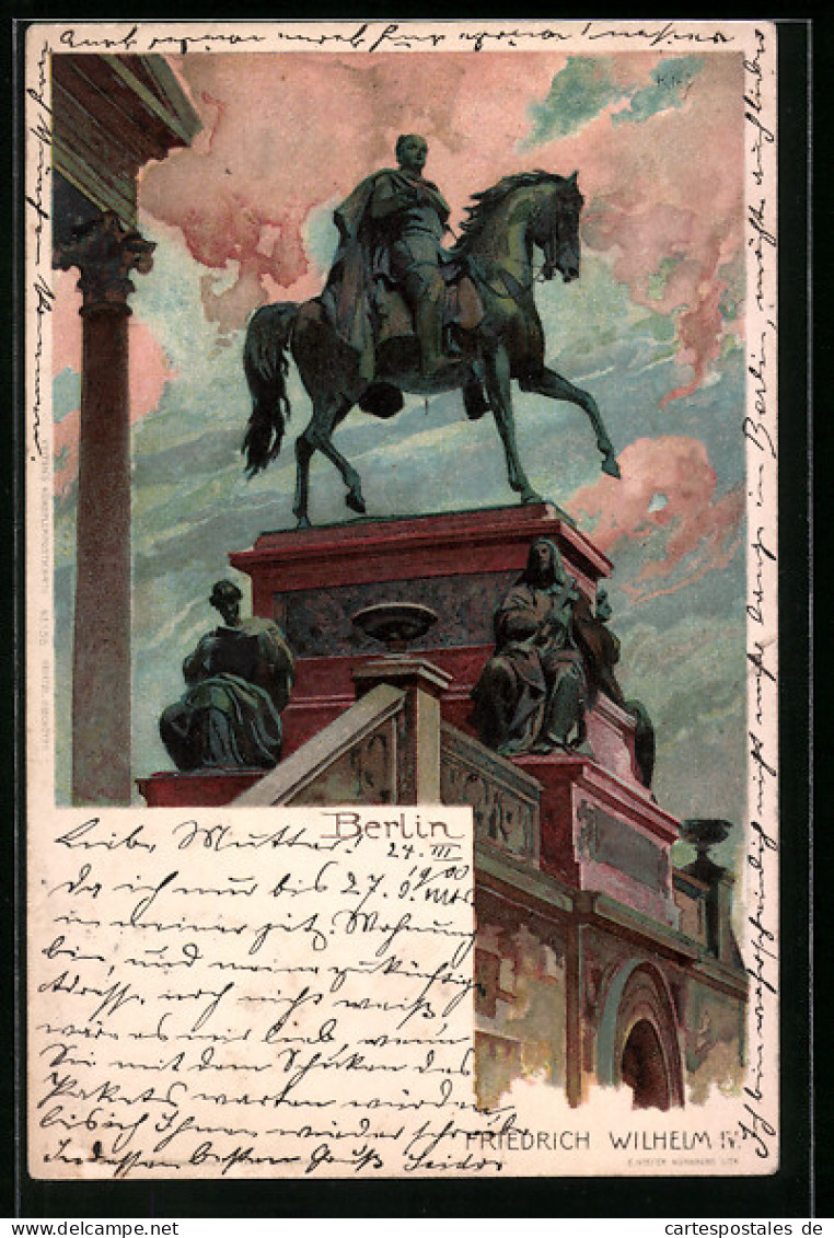 Künstler-AK Heinrich Kley: Berlin, Blick Auf Das Friedrich Wilhelm IV. Denkmal  - Kley