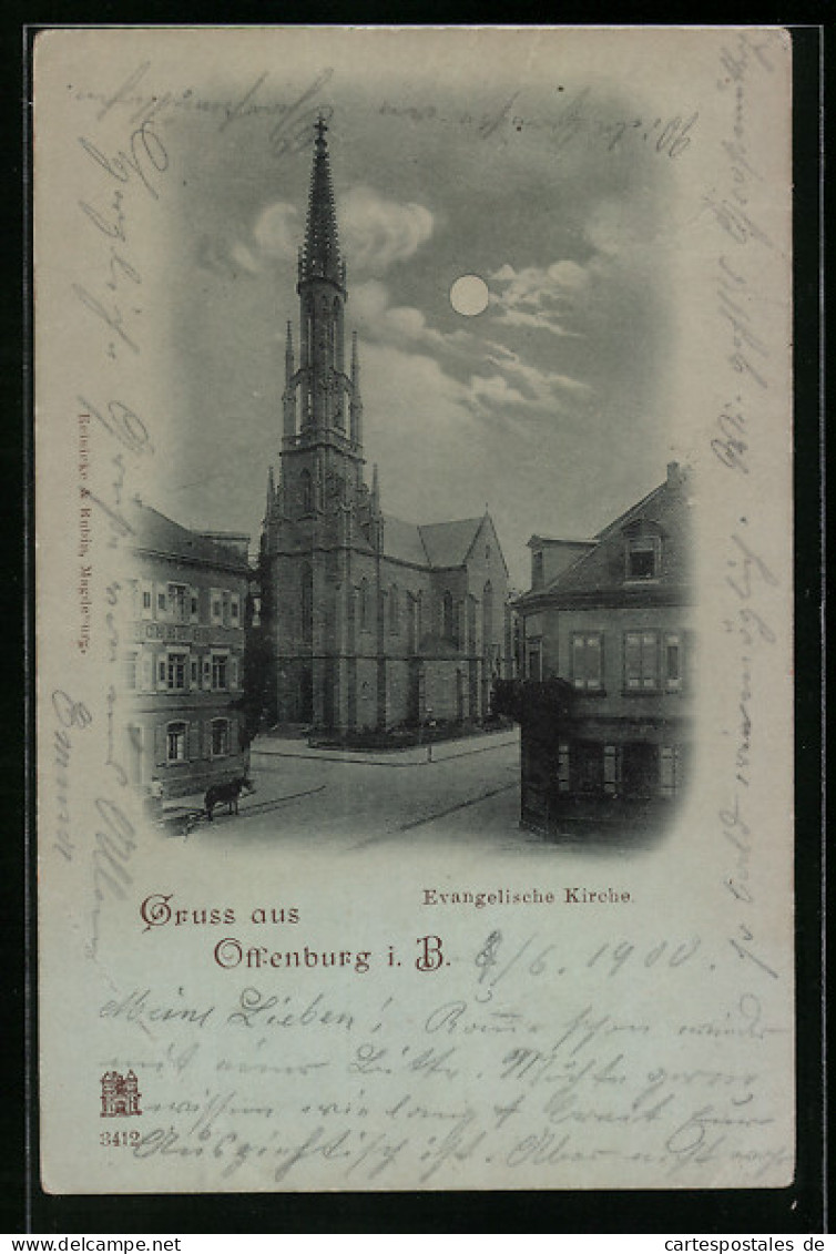 Mondschein-AK Offenburg I. B., Partie An Der Evangelischen Kirche  - Offenburg
