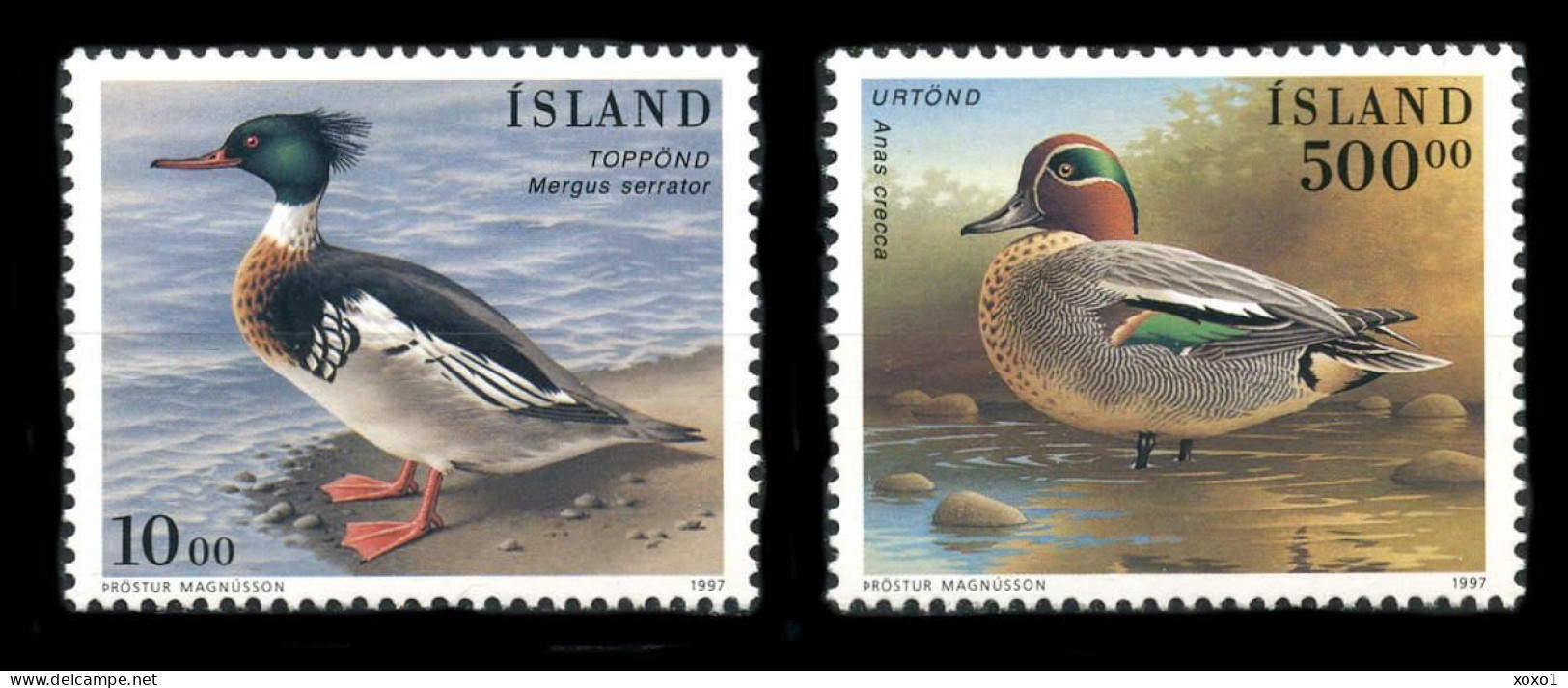 Iceland 1997 MiNr. 862 - 863 Island Birds IX  Red-breasted Merganser, Eurasian Teal 2v  MNH** 15.00 € - Canards