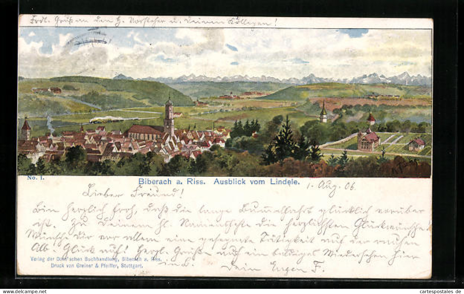Lithographie Biberach A. Riss, Ausblick Vom Lindele  - Biberach
