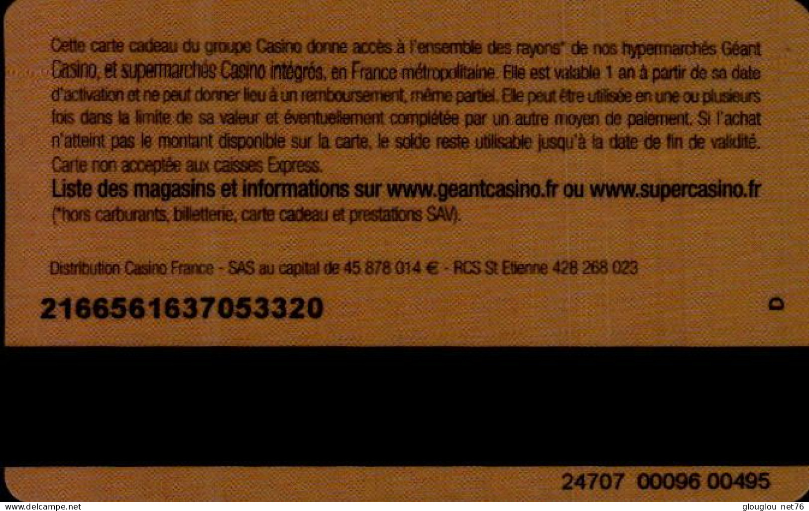 CARTE CADEAU.. CASINO... - Cartes Cadeaux