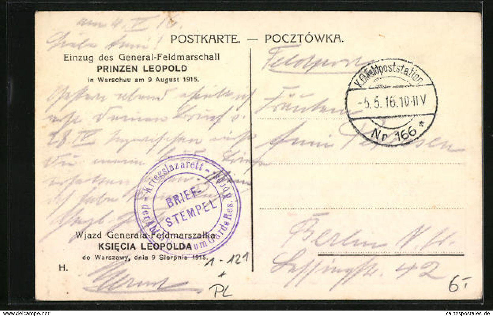 AK Warschau, Einzug Des General-Feldmarschall Prinz Leopold Von Bayern Am 09.08.1915  - Polen