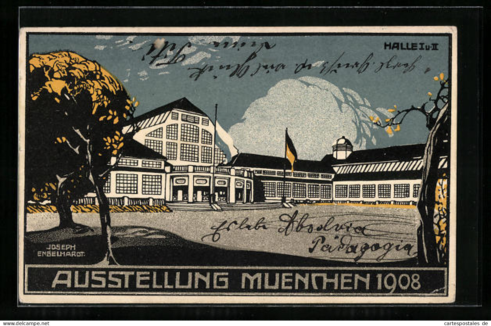 Künstler-AK Sign. Joseph Engelhardt: München, Ausstellung 1908, Hallen I Und II  - Tentoonstellingen