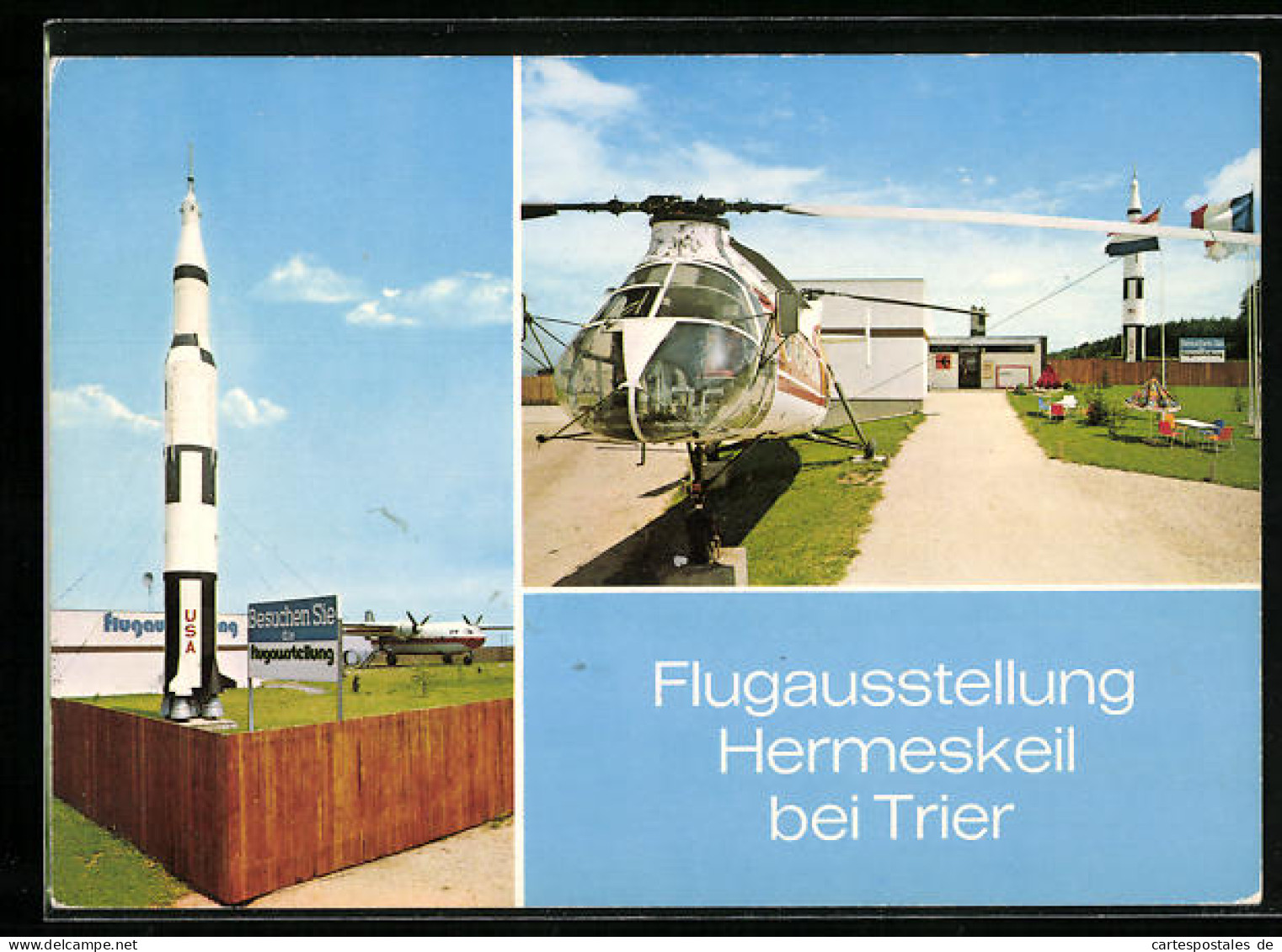 AK Hermeskeil Bei Trier, Flugausstellung, Helicopter, Modell Einer Saturn-Rakete  - Exhibitions