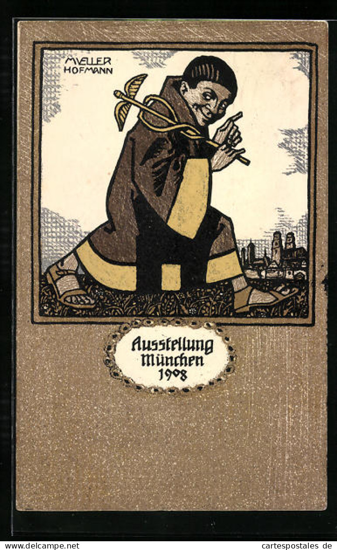 Künstler-AK Sign. Müller Hofmann: München, Ausstellung 1908, Münchner Bruder Mit Hermesstab  - Exhibitions