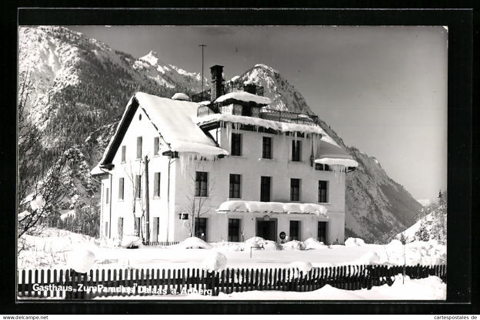 AK Dalaas Am Arlberg, Gasthaus Zum Paradies Im Winterkleid  - Autres & Non Classés