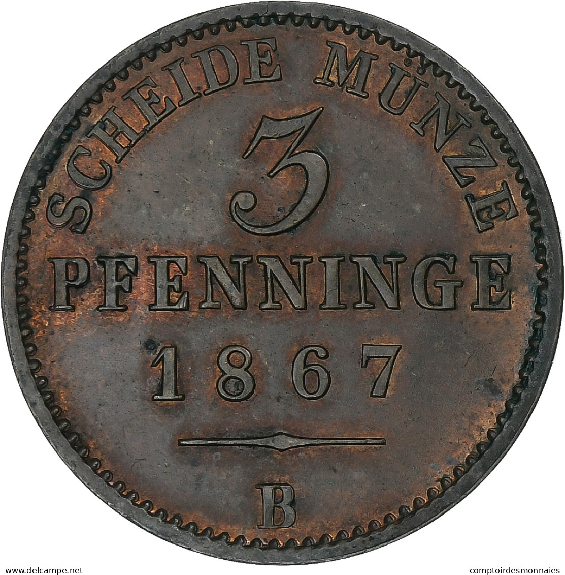 Royaume De Prusse, Wilhelm I, 3 Pfennig, 1867, Hanovre, Cuivre - Groschen & Andere Kleinmünzen
