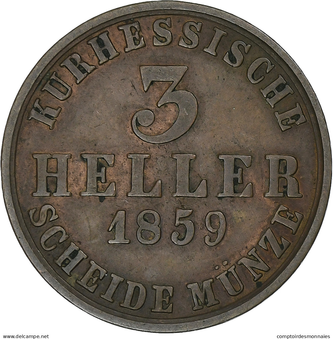 Électorat De Hesse, Friedrich Wilhelm, 3 Heller, 1859, Cuivre, TTB - Petites Monnaies & Autres Subdivisions