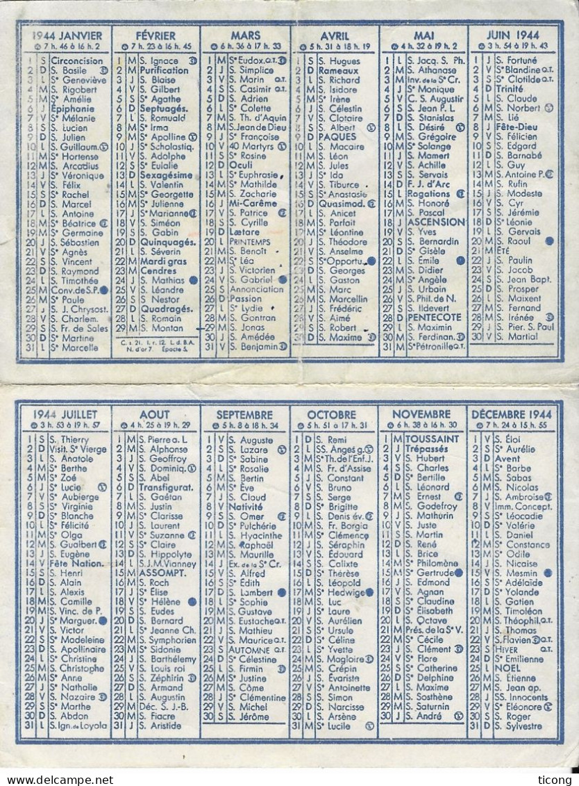 CALENDRIER 1944 - CONTINUITE DE L EFFORT FRANCAIS JEUNESSE STUDIEUSE NATION FORTE ET PROSPERE, SIGNEE RAYMOND DUCATEZ - Petit Format : 1941-60