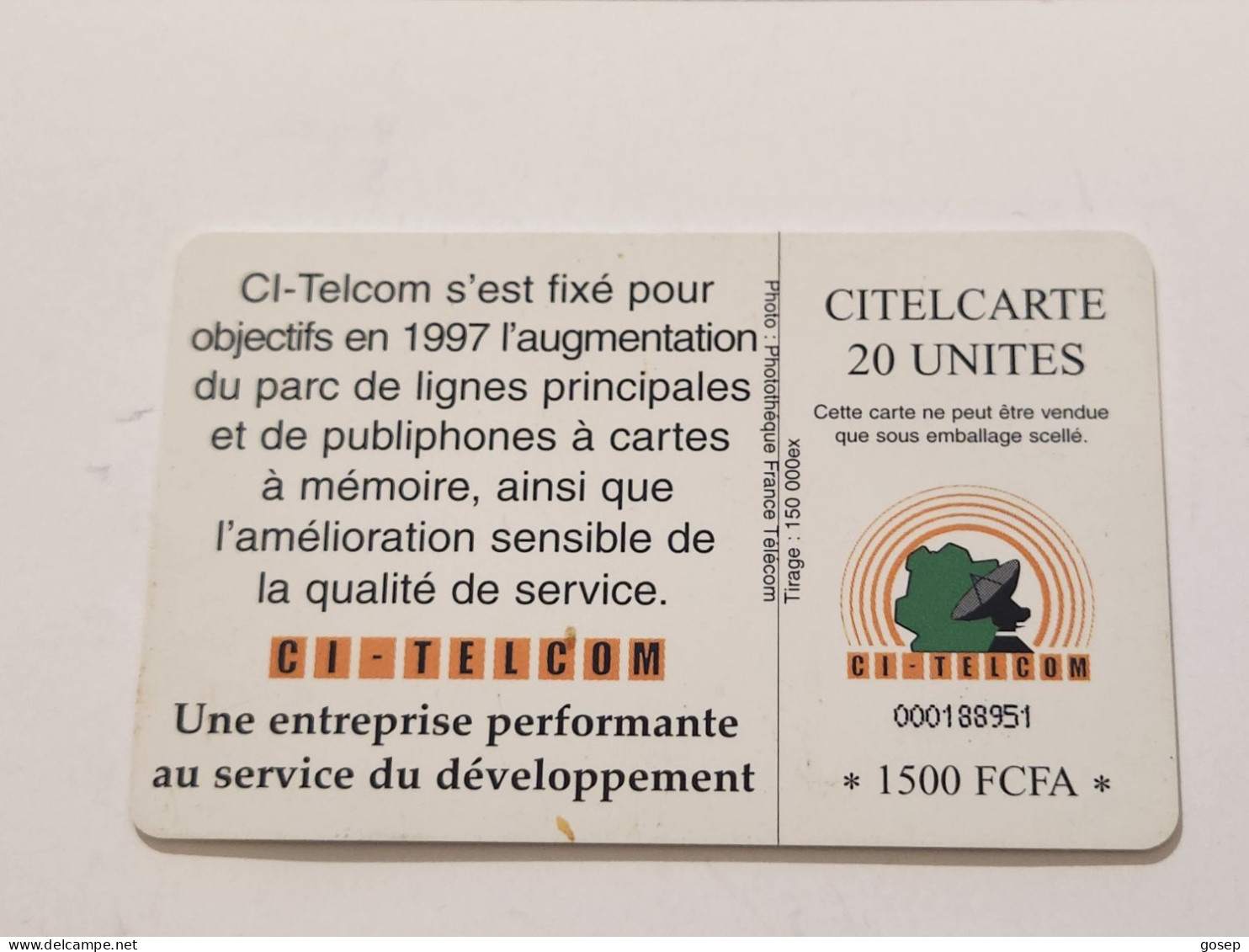 Ivory Coast-CI-CIT-0019)-telephone Nous-(33)-(20units)-(000188951)-(tirage-150.000)-used Card+1card Prepiad Free - Costa De Marfil