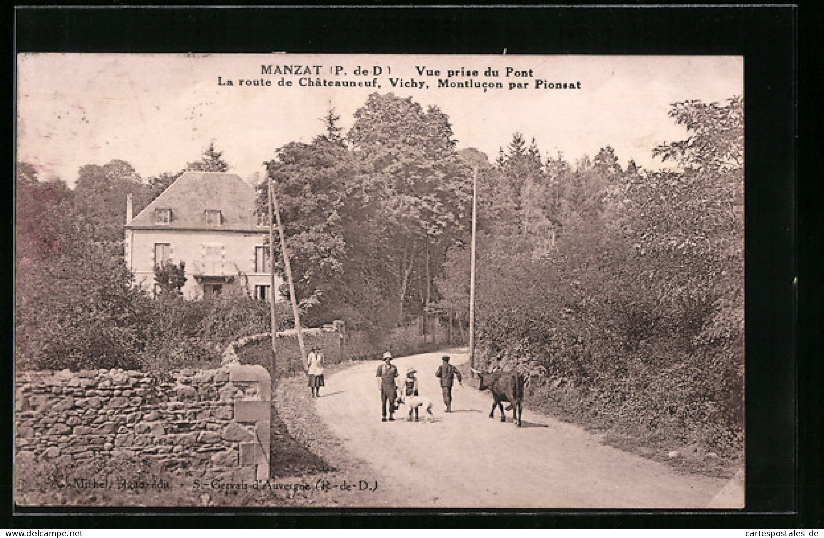 CPA Manzat, Vue Prise Du Pont, La Route De Chateauneuf, Vichy, Montlucon Par Pionsat  - Pont Du Chateau