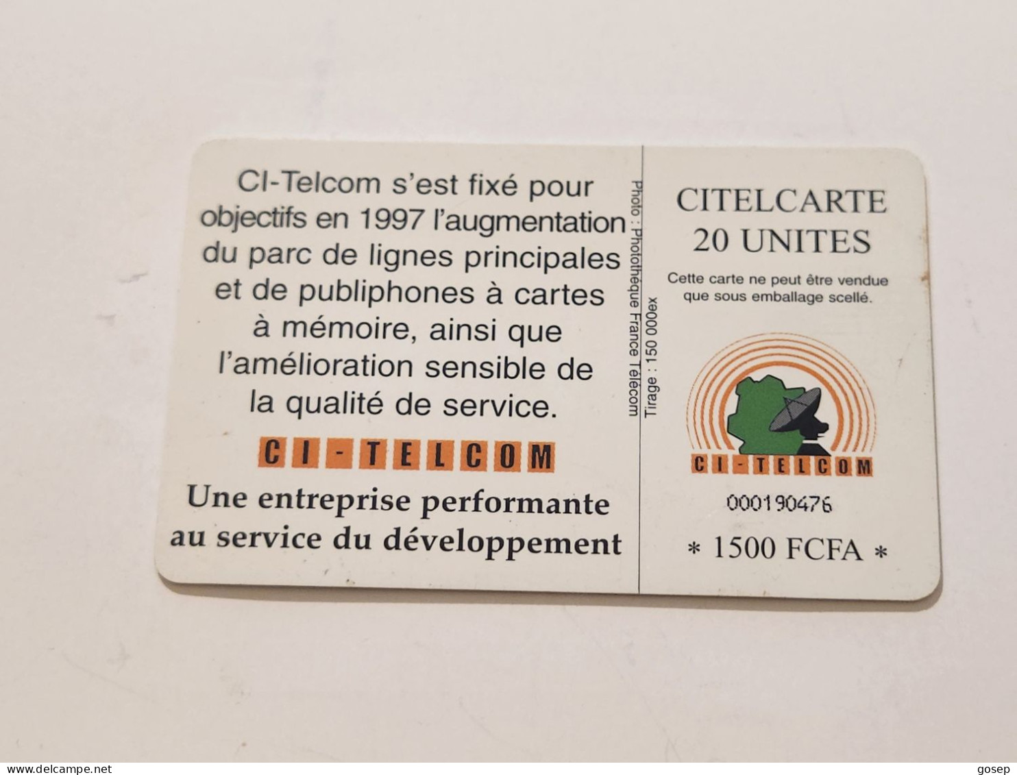 Ivory Coast-CI-CIT-0019)-telephone Nous-(34)-(20units)-(000190476)-(tirage-150.000)-used Card+1card Prepiad Free - Ivory Coast