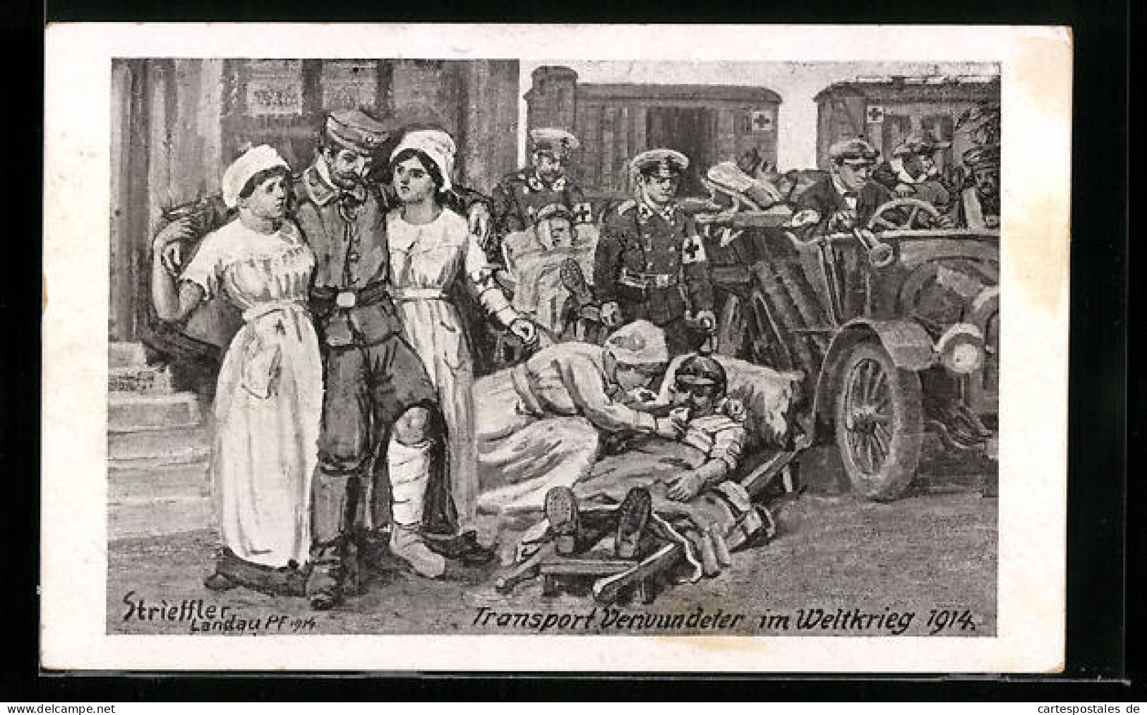 Künstler-AK Sign. Strieffler: Transport Verwundeter Im Weltkrieg, Krankenschwestern Vom Roten Kreuz  - Rotes Kreuz