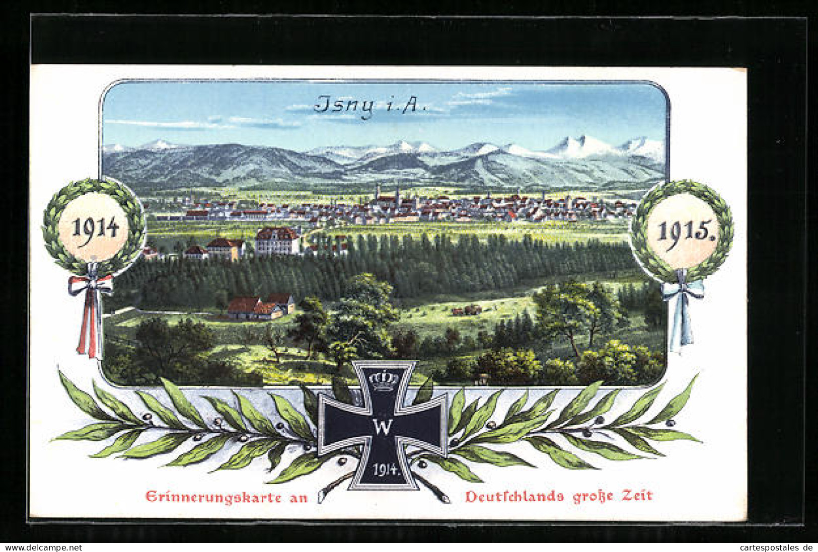 AK Isny I. A., Ortsansicht, Erinnerungskarte 1914 Und 1915, Eisernes Kreuz  - Isny