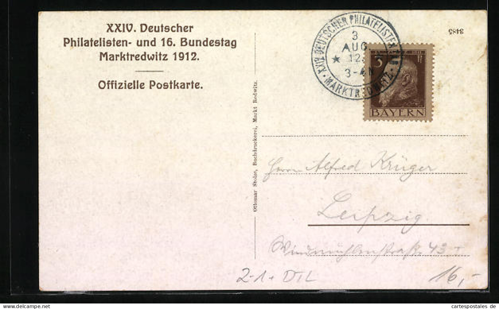 AK Marktredwitz, XXIV., Deutscher Philatelisten- Und 16. Bundestag 1912, Teilansicht, Postkutsche, Wappen  - Timbres (représentations)