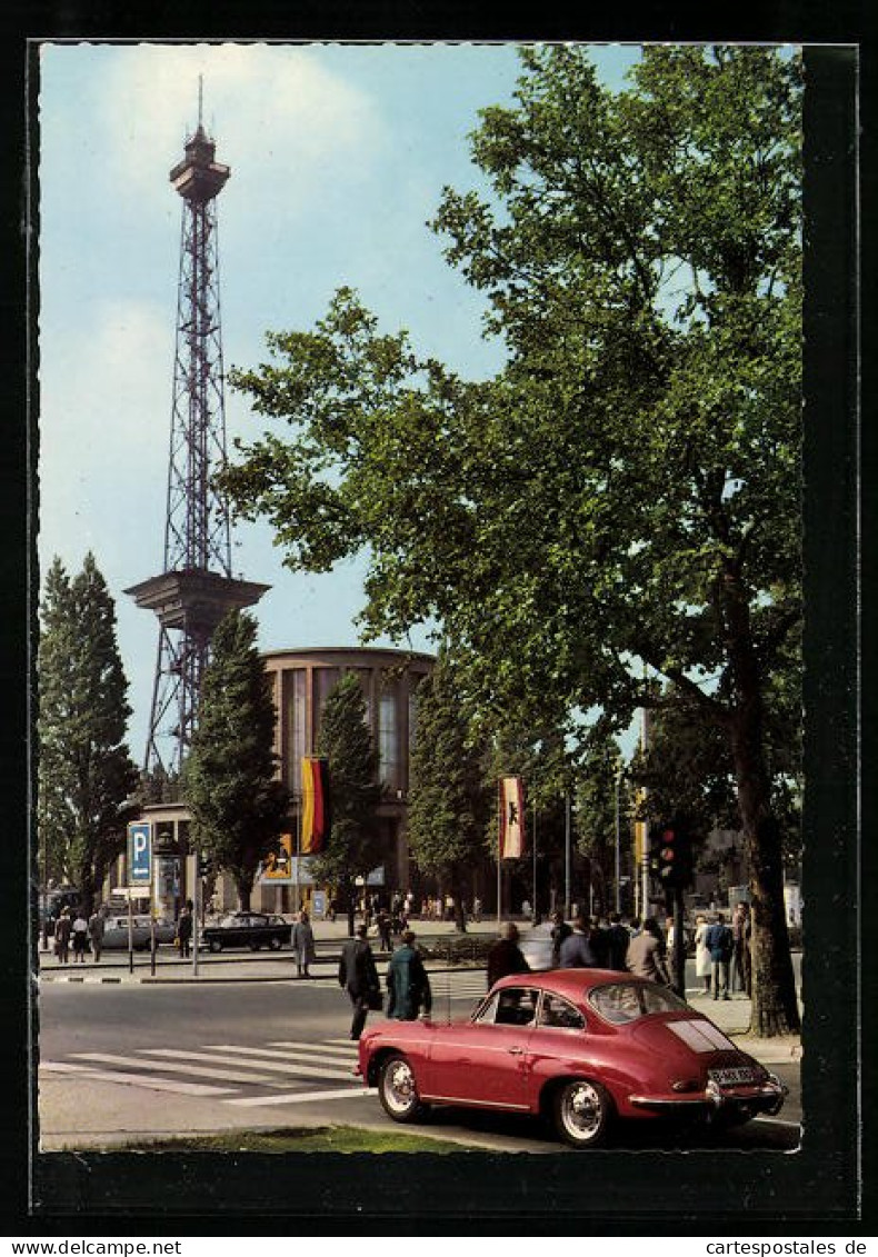 Riesen-AK Berlin-Charlottenburg, Auto Porsche 356 Am Messegelände ICC & Funkturm  - PKW