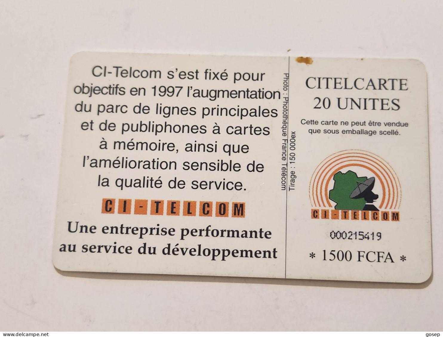 Ivory Coast-CI-CIT-0019)-telephone Nous-(36)-(20units)-(000215419)-(tirage-150.000)-used Card+1card Prepiad Free - Côte D'Ivoire