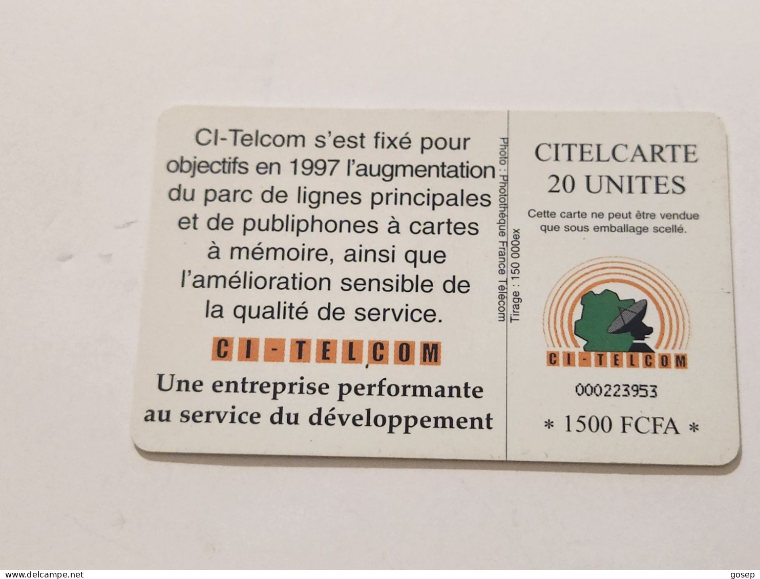 Ivory Coast-CI-CIT-0019)-telephone Nous-(37)-(20units)-(000223953)-(tirage-150.000)-used Card+1card Prepiad Free - Côte D'Ivoire