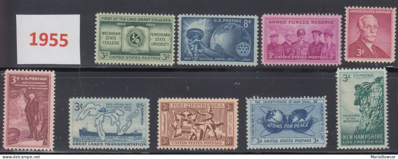 USA 1955 Full Year Commemorative MNH Stamps Set With 9 Stamps - Années Complètes