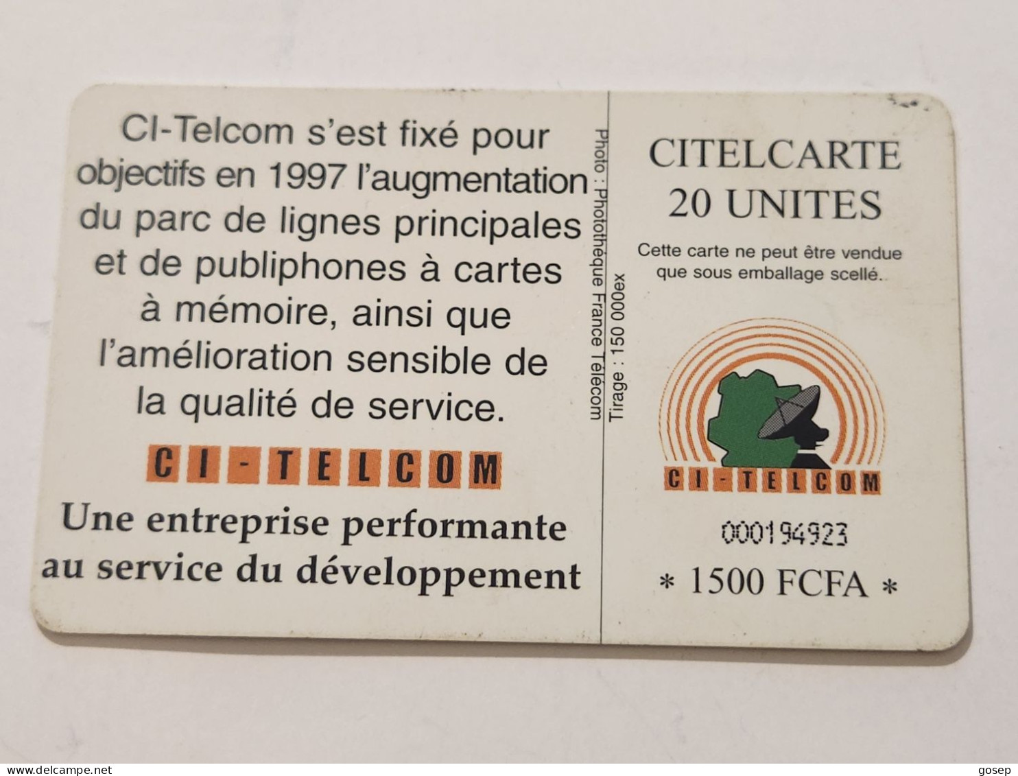 Ivory Coast-CI-CIT-0019)-telephone Nous-(41)-(20units)-(000247615)-(tirage-150.000)-used Card+1card Prepiad Free - Costa De Marfil