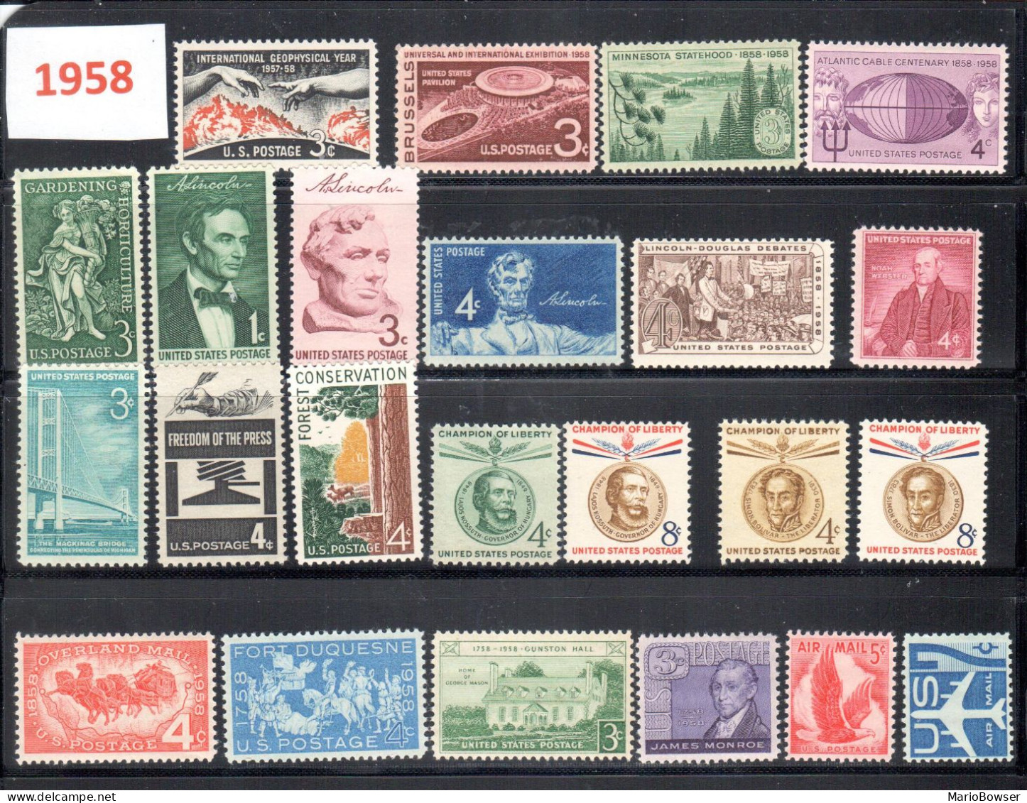 USA 1958 Full Year Commemorative MNH Stamps Set 23 Stamps With Airmail - Ganze Jahrgänge