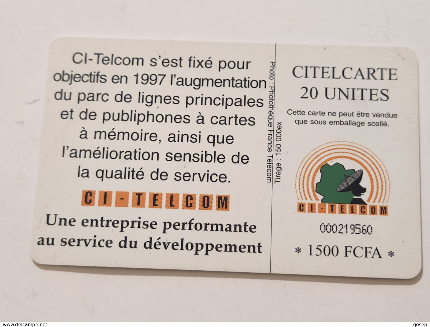 Ivory Coast-CI-CIT-0019)-telephone Nous-(42)-(20units)-(000247652)-(tirage-150.000)-used Card+1card Prepiad Free - Côte D'Ivoire