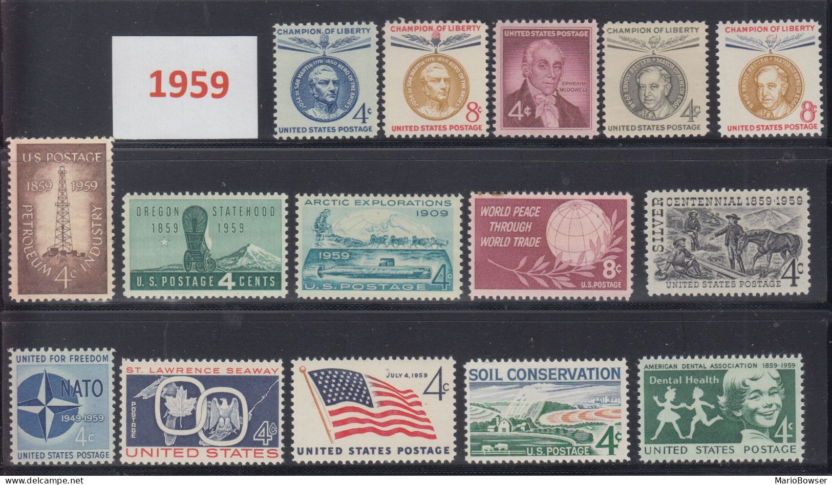 USA 1959 Full Year Commemorative MNH Stamps Set SC# 1124-1138 With 15 Stamps - Années Complètes