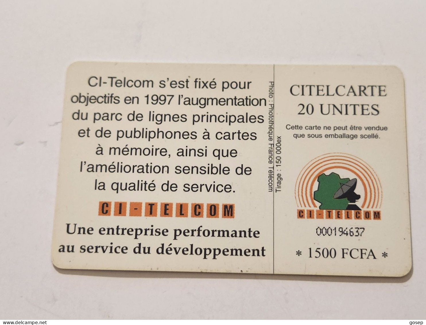 Ivory Coast-CI-CIT-0019A)-telephone Nous-(43)-(20units)-(000194637)-(tirage-150.000)-used Card+1card Prepiad Free - Ivory Coast