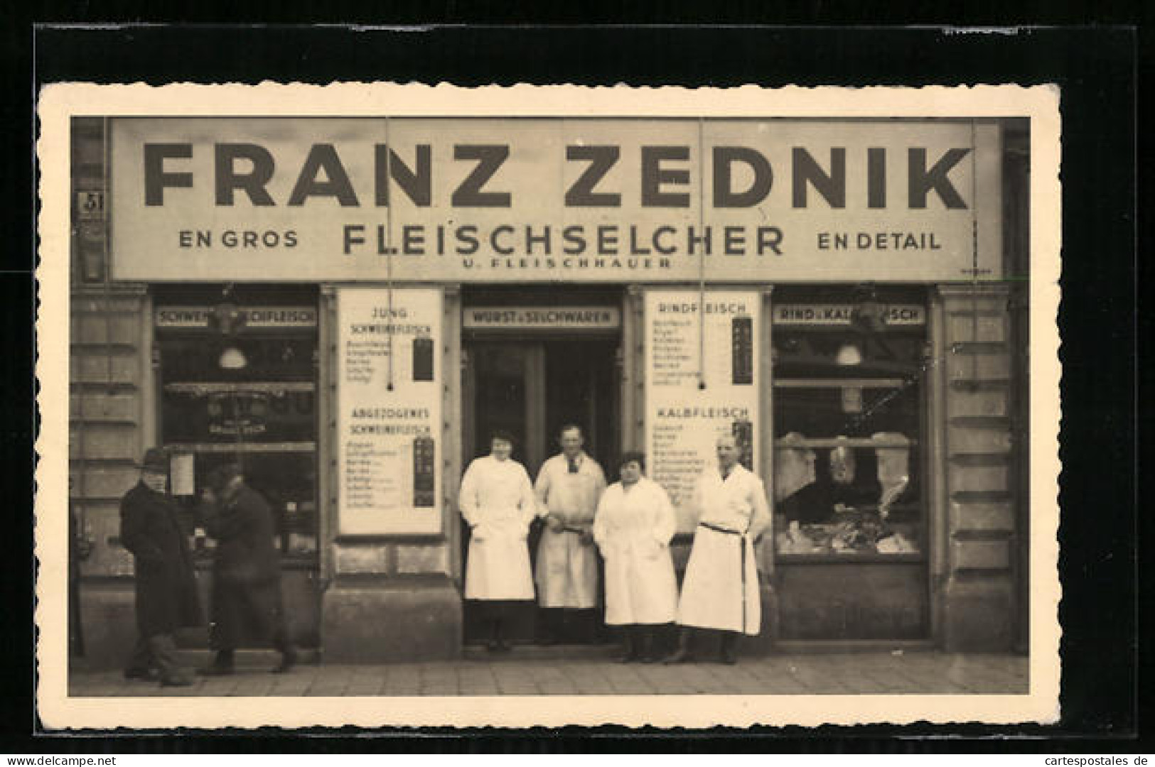 Foto-AK Wien, Fleischselcher Franz Zednik Mit Angestellten Vor Seinem Geschäft In Der Rainergasse 19  - Sonstige & Ohne Zuordnung