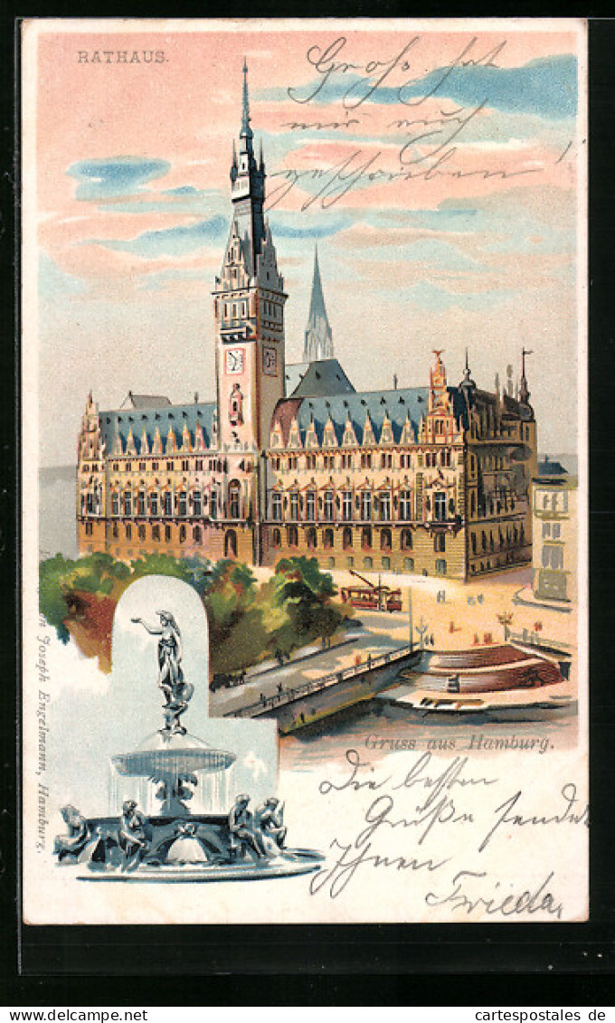 Lithographie Hamburg, Ansicht Vom Rathaus  - Mitte