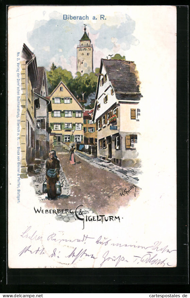 Lithographie Biberach A. R., Weberberg Und Cigelturm  - Biberach