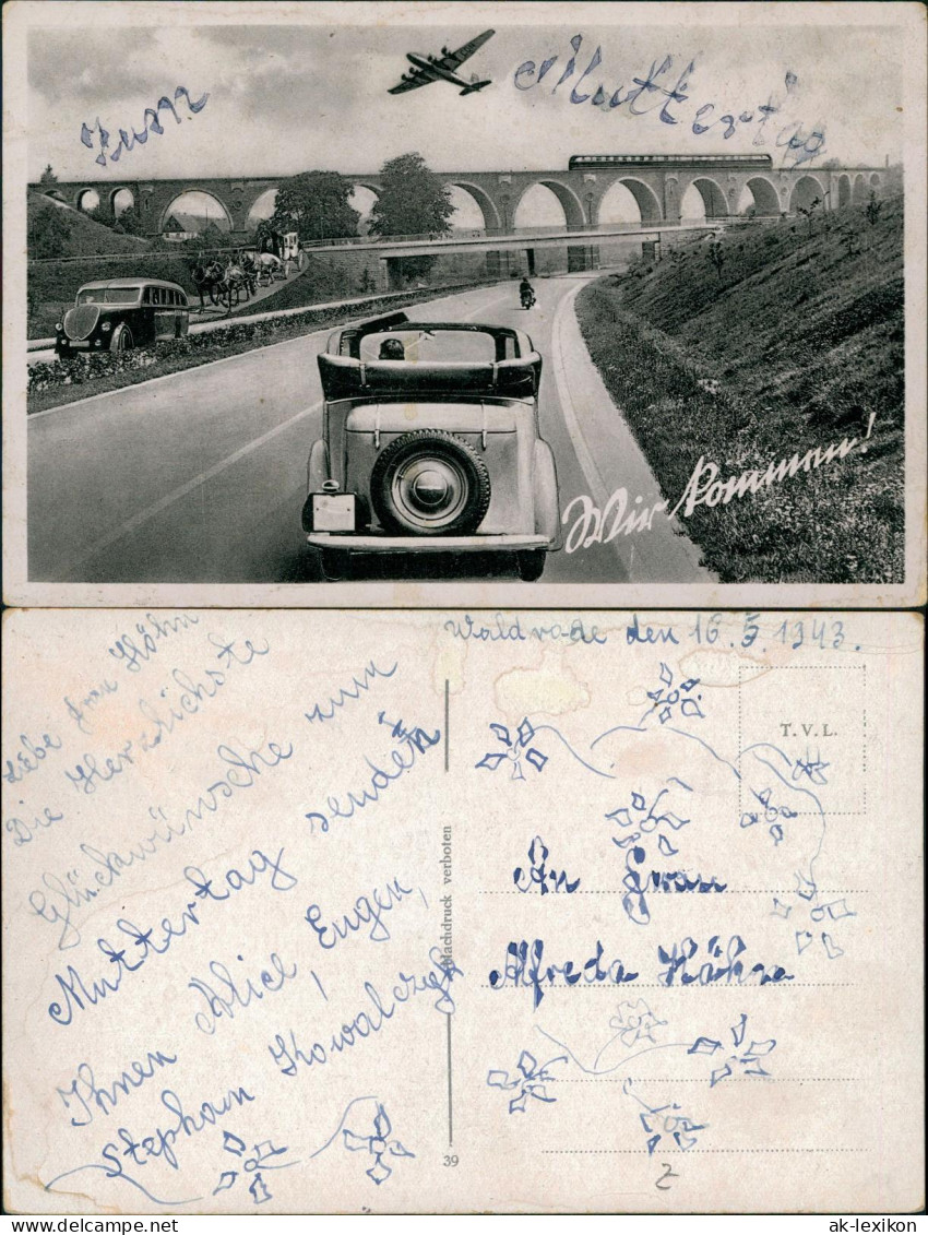 Verkehr KFZ Autobahn Mit Auto, Eisenbahn-Brücke U. Flugzeug 1943 - Unclassified