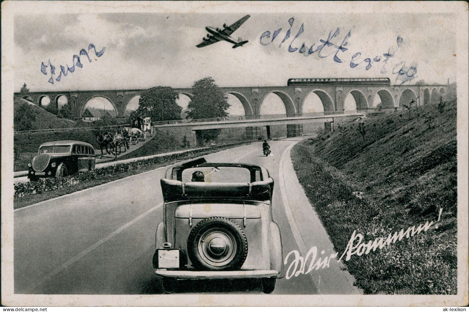 Verkehr KFZ Autobahn Mit Auto, Eisenbahn-Brücke U. Flugzeug 1943 - Unclassified