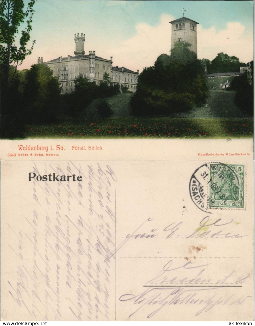 Ansichtskarte Waldenburg (Sachsen) Schloß, Handcoloriert 1908 - Waldenburg (Sachsen)