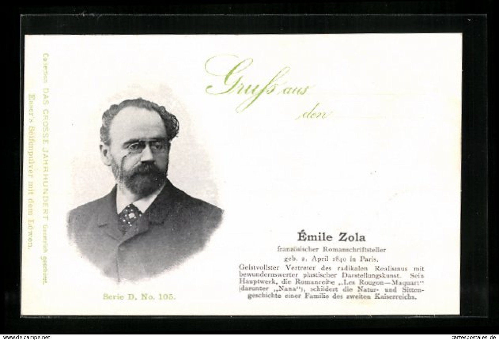 AK Porträt Von Emile Zola, Französicher Romanschriftsteller  - Schrijvers