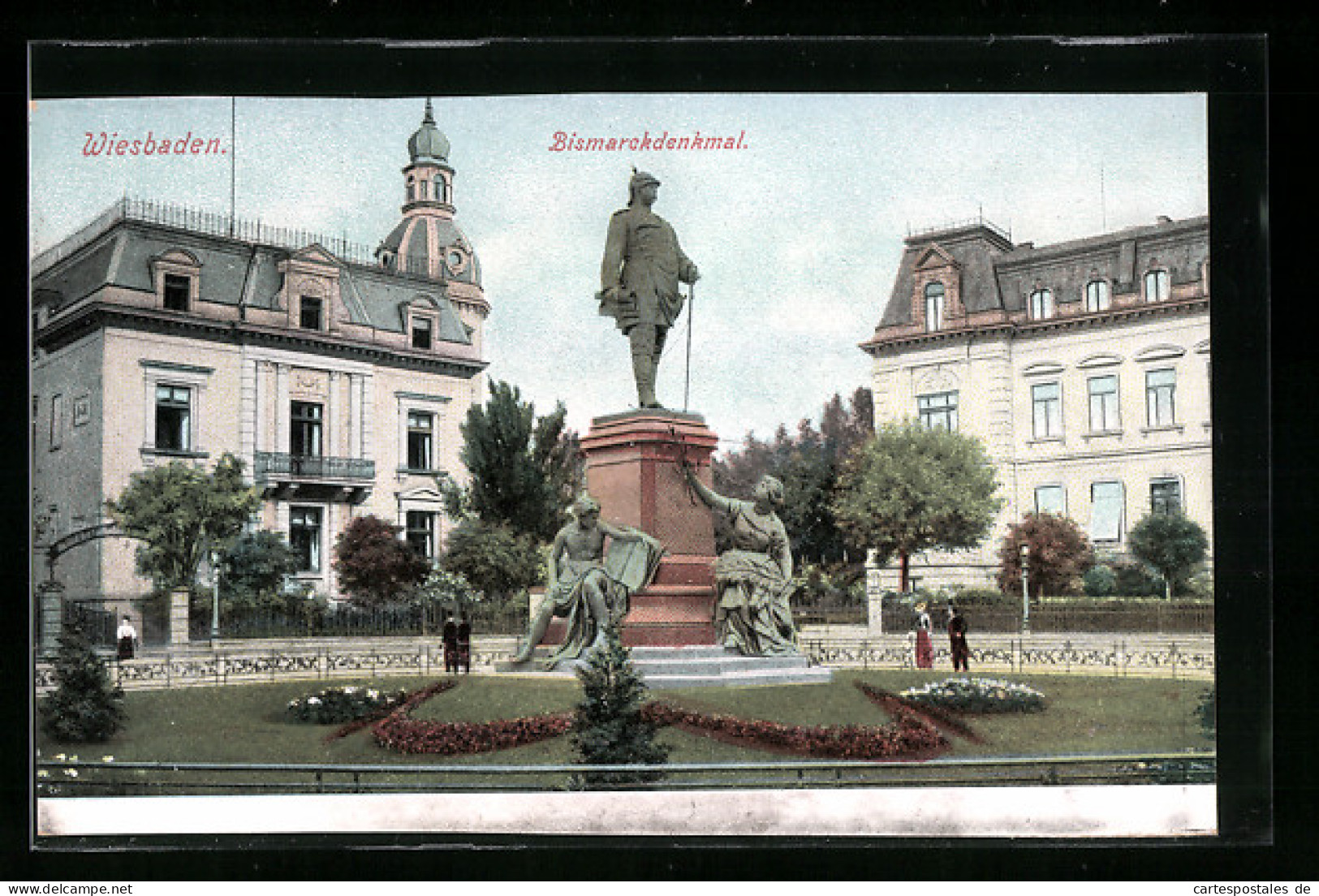 Lithographie Wiesbaden, Bismarckdenkmal Mit Anlage  - Wiesbaden